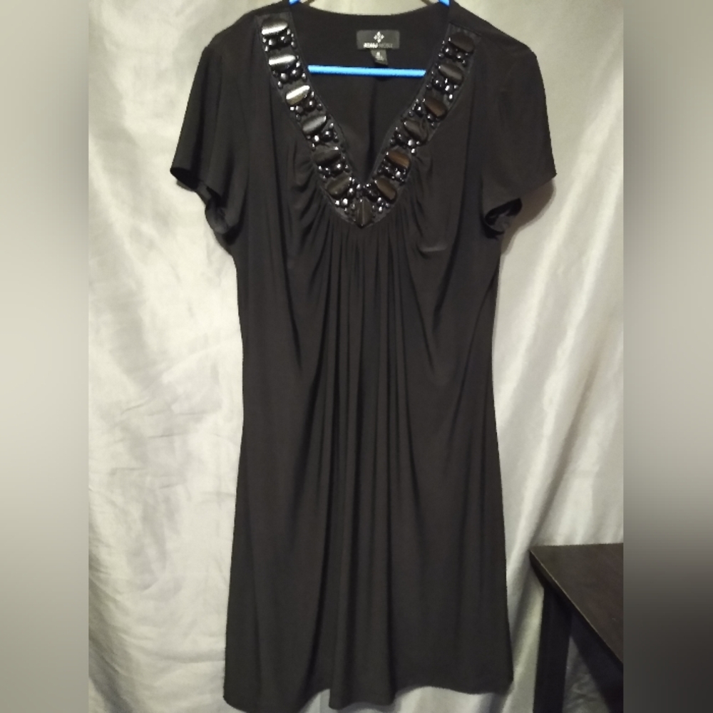 Ronnie Nicole Plus Size Stretch Black Dress with Embellished Neckline